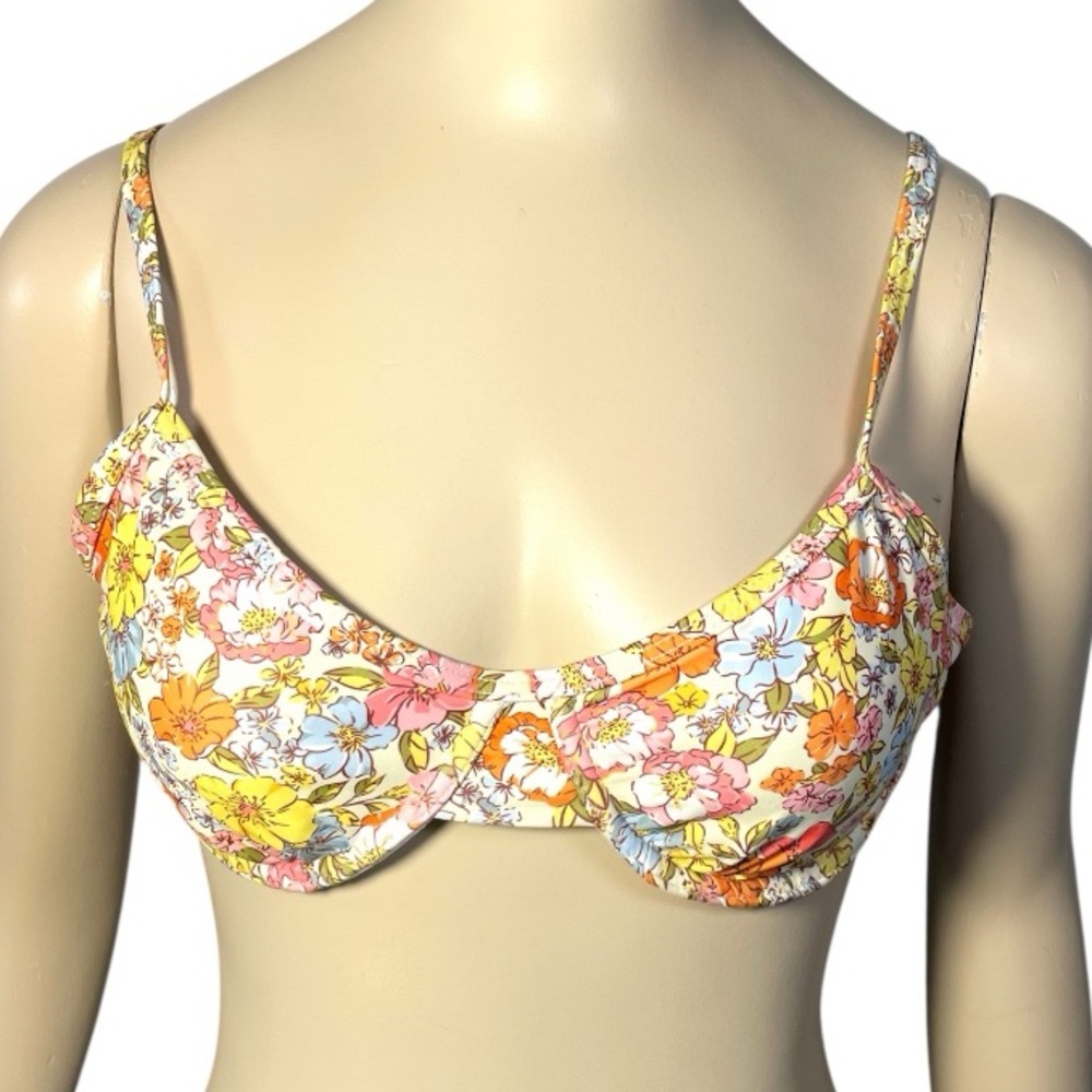 Vintage floral print underwire bikini top pale yellow cream flowers